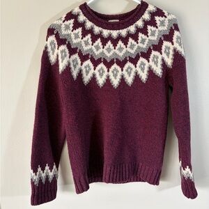 L.L.Bean Classic Ragg Wool Fair Isle Sweater Burgundy XS